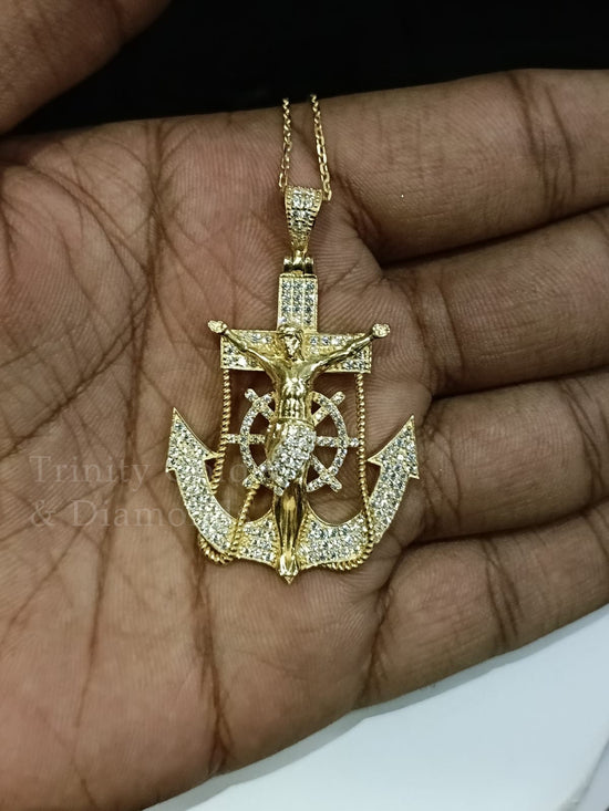 Jesus Anchor Charm • Ship Anchor Jesus Pendant • Hip Hop Pendant • Moissanite Jesus Anchor Charm Diamond Perfect Gift for HIM and Her