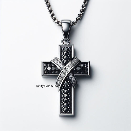50mm Cross Pendant with Infinity • Black Diamond Cross Pendant Necklace For Him And Her • Religious Cross Pendant Necklace Without Chain