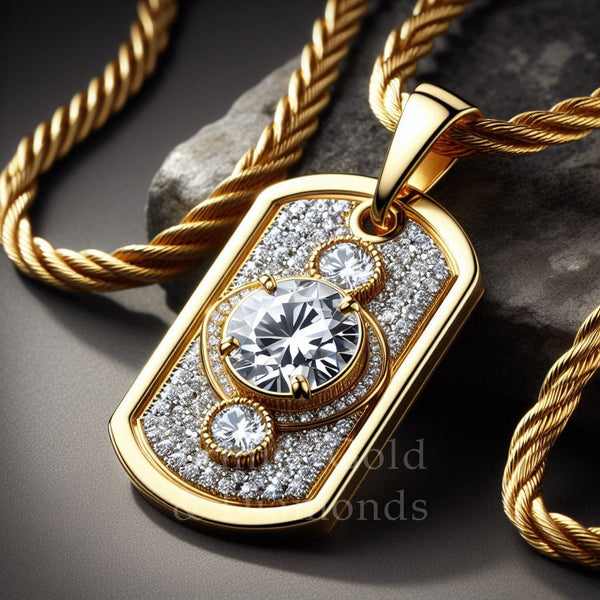 3.0CT DOG Tag Pendant Necklace for Women • Moissanite Dog Tag Unisex Diamond Pendant Necklace with 14KT Gold Plated Gift Without Chain