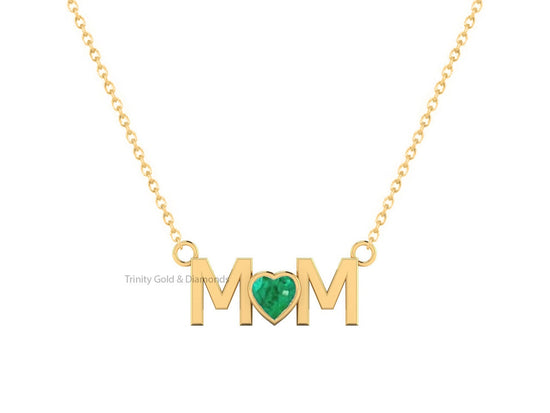Birthstone Gemstone MOM Pendant Necklace for Women •  Gold Mom Necklace • Perfect Gift for Women • Mom Pendant With Heart Gemstone • 14mm