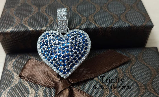 SAPPHIRE Handmade HEART PENDANT • 4.0CT Sapphire And Maoissanite Pave Heart Necklace Pendant, Gemstone heart Necklace Valentine Gift for Her