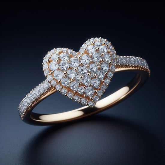 Heart Ring • Natural Diamond Heart Ring 14KT Yellow Gold Plated • Gift For women • Ring Size-US-5-12 • Pave Heart Ring For Her