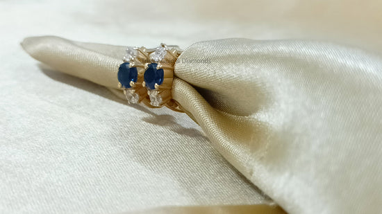 Gold Hoop Earring For Women • 6.0mm Sapphire Birthstone Hoop Huggies for Her •  Wedding Gift • Gemstone Three Stone Hoop Earring •