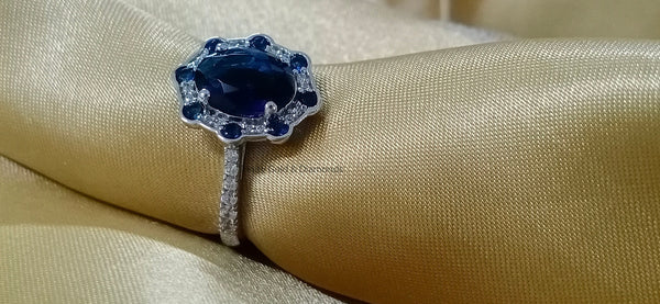 Oval Gemstone Wedding Ring • Vintage Blue Sapphire Engagement Ring • Handmade Women's Ring • September Birthstone • Anniversary Gift for Her