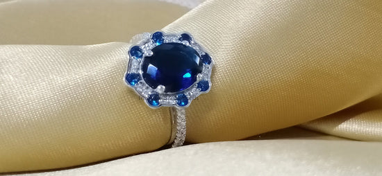 Oval Gemstone Wedding Ring • Vintage Blue Sapphire Engagement Ring • Handmade Women&