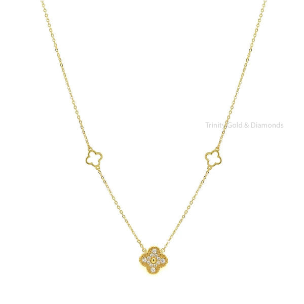 Clover Shape Necklace For Women • Chain Layered Necklace • Perfect Gift For Women • Size-16-24 Inches • With Fish Lock • Moissanite Necklace
