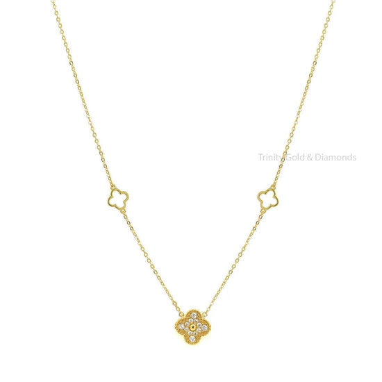 Clover Shape Necklace For Women • Chain Layered Necklace • Perfect Gift For Women • Size-16-24 Inches • With Fish Lock • Moissanite Necklace