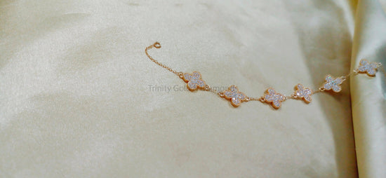 Clover Shape Bracelet For Women • 14KT Yellow Gold Over 925 Sterling Silver • Perfect Gift For Women • Size-5-12 Inches • With Fish Lock