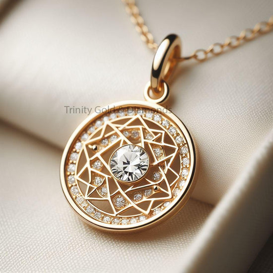 Star of David Pendant • Moissanite Pendant Necklace for Women • Gold coin pendant • Circle Religious  Pendant • Perfect Gift for women •