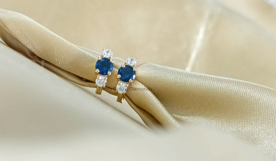 Gold Hoop Earring For Women • 6.0mm Sapphire Birthstone Hoop Huggies for Her •  Wedding Gift • Gemstone Three Stone Hoop Earring •