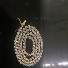3MM BEZEL Set Moissanite Diamond Tennis Necklace For Women, Tennis Necklace, Mothers Day Gift, 14KT Yellow Gold Plated
