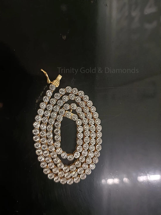3MM BEZEL Set Moissanite Diamond Tennis Necklace For Women, Tennis Necklace, Mothers Day Gift, 14KT Yellow Gold Plated