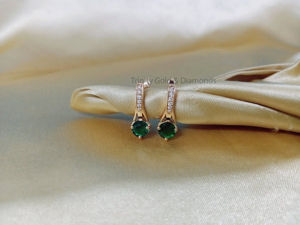 Emerald Hoop Earring • Gold Hoop Earring for Women • Green Emerald and White Moissanite Diamond Hoop Earring for Women • Gift For Her
