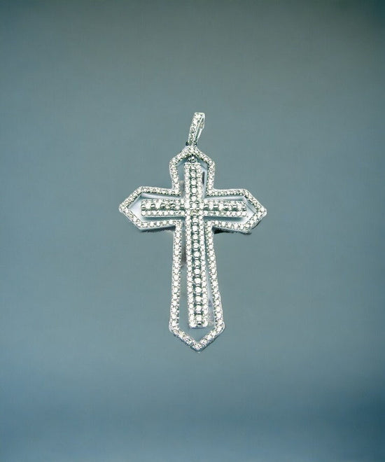 Moissanite Diamond Cross Pendant Necklace With Cable Chain, 925 Sterling Silver Big Religious Cross Christmas Gift For Men And Women
