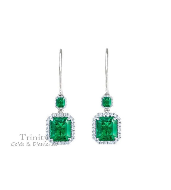 EMERALD CUT DANGLE Drop Earring for Women • Emerald And Diamond Earrings • Long Earrings • Perfect Anniversary Gift for Women