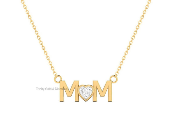 Birthstone Gemstone MOM Pendant Necklace for Women •  Gold Mom Necklace • Perfect Gift for Women • Mom Pendant With Heart Gemstone • 14mm