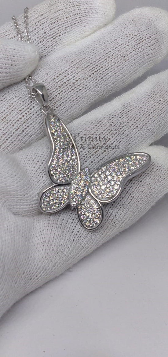 Butterfly Necklace for Women • Pave Set Moissanite Butterfly Pendant • Gift for Her • Statement Jewelry • 14MM In Height • With Chain