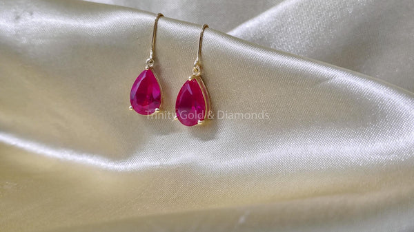 Ruby Earrings • Gemstone Earrings • Wire Earrings • Drop Earrings • Perfect Anniversary Gift for Women • Pear-Shaped Vintage Ruby Earrings