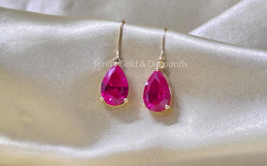 Ruby Earrings • Gemstone Earrings • Wire Earrings • Drop Earrings • Perfect Anniversary Gift for Women • Pear-Shaped Vintage Ruby Earrings