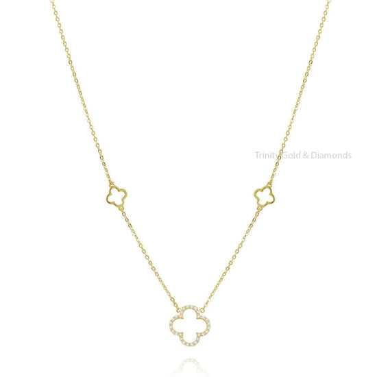 Clover Shape Necklace For Women • 14KT Yellow Gold Over 925 Sterling Silver • Perfect Gift For Women • Size-16-24 Inches • With Fish Lock