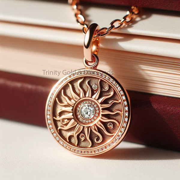 SUN NECKLACE • Sun Charm • Celestial Moissanite Necklace • Layering gold coin pendant • Circle Sunshine Pendant • Perfect Gift for women