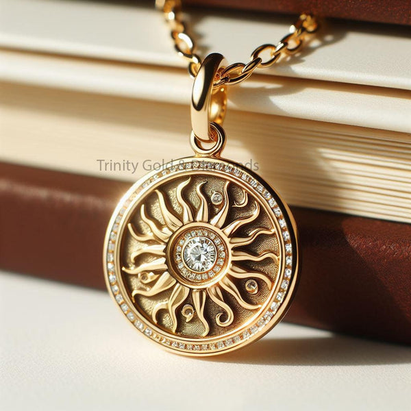 SUN NECKLACE • Sun Charm • Celestial Moissanite Necklace • Layering gold coin pendant • Circle Sunshine Pendant • Perfect Gift for women