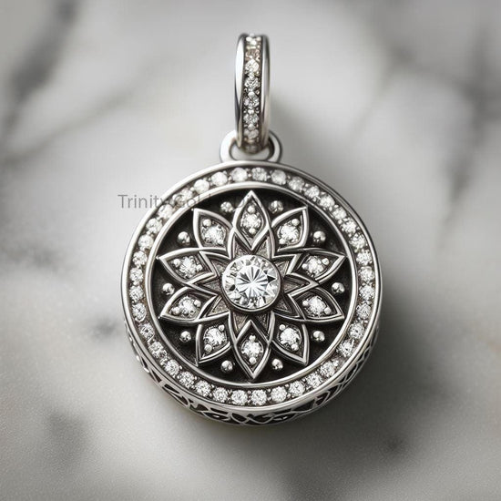 Flower Medalian Pendant For Women • Gift for Women • Moissanite Charm Necklace • Circle Sunshine Pendant • Perfect Gift for women