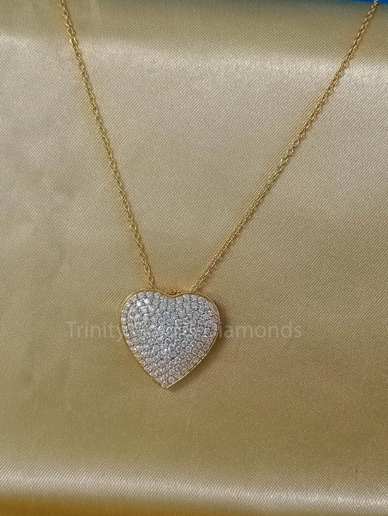 Diamond Heart Pendant Necklace • Moissanite Pave Heart Pendant • Silver Heart Pendant Necklace • Necklace, Gift for Mom, Love Necklace