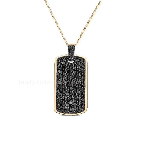 30mm Black Diamond Dog Tag Pendant Necklace • Gold Dog Tag Pendant• Perfect Gift for Him and Her • Paved Dog Tag Pendant • With Cable Chain