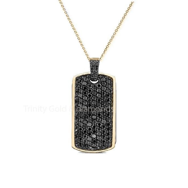 30mm Black Diamond Dog Tag Pendant Necklace • Gold Dog Tag Pendant• Perfect Gift for Him and Her • Paved Dog Tag Pendant • With Cable Chain