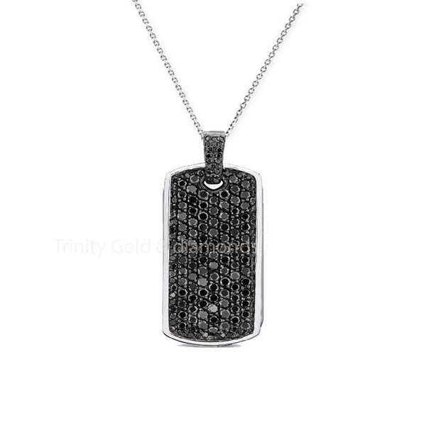 Black Diamond Dog Tag Pendant Necklace for Him and Her • Gold Dog Tag Pendant• Paved Dog Tag Pendant in 925 Sterling Silver With Cable Chain