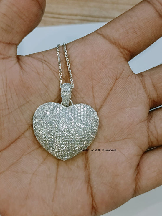 38mm Big Heart Pendant Necklace • Valentines Day Gift • 4.20CT Pave Diamond Heart Pendant Necklace • Lab Grown Diamond Heart Pendant Gift