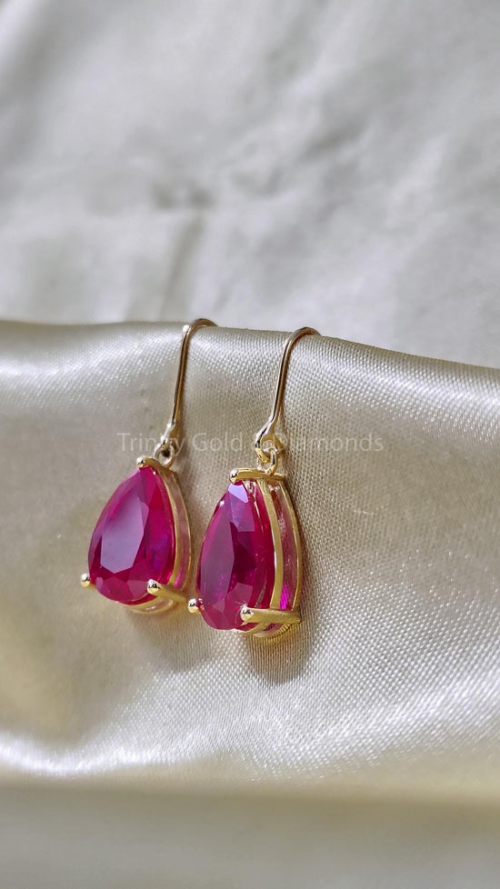 Ruby Earrings • Gemstone Earrings • Wire Earrings • Drop Earrings • Perfect Anniversary Gift for Women • Pear-Shaped Vintage Ruby Earrings