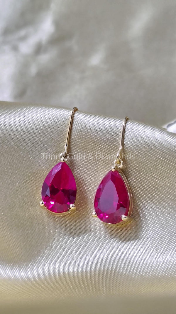 Ruby Earrings • Gemstone Earrings • Wire Earrings • Drop Earrings • Perfect Anniversary Gift for Women • Pear-Shaped Vintage Ruby Earrings