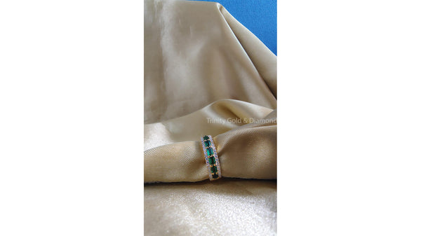 Baguette Stacking Ring • Vintage Wedding Band • Green Baguette and Round Half Eternity Band Art Deco Moissanite Band• Anniversary Gift