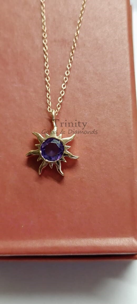Amethyst Sun Necklace, Amethyst Sun Pendant Necklace, Dainty Purple Amethyst Sun Necklace, Sun Flare Delicate Everyday Necklace Pendant