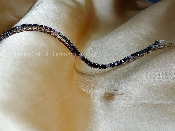 Tennis Bracelet For Women • Black and White Diamond Silver Tennis Bracelet • Moissanite Diamond Tennis Bracelet • Anniversary Gift • Size-7