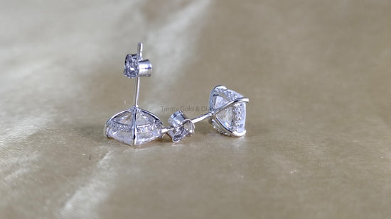 8.0mm Cushion Stud Earring • Lab Grown Diamond Earrings • Solitaire Earrings • Gift for Him & Her • Fancy Earrings Four Prong Stud push Back
