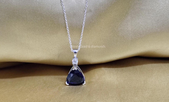 Trillion Cut Sapphire diamond Pendant for Women • Blue Sapphire and White Moissanite Diamond Pendant Necklace for Her • Birthday Gift