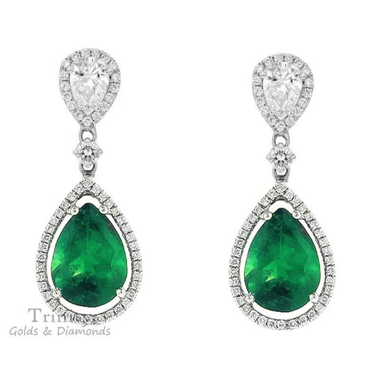 Pear Shape Dangle Earrings For Women • Emerald Pear Dangle Drop Earring for Her • With Screw Back • Anniversary Gift for Women • Halo Dangle