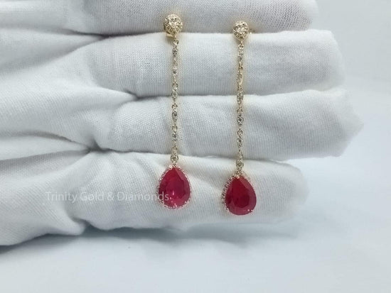 PEAR Shape Ruby Dangle Drop Earrings For Women •  Perfect Ruby Chandelier Earrings • Birthstone Earrings • Anniversary Gift for Her