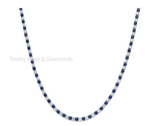 3.0mm Tennis Necklace For Women • Blue Sapphire And White Moissanite Diamond Tennis Necklace • Perfect Anniversary or Wedding Gift • 18-22"