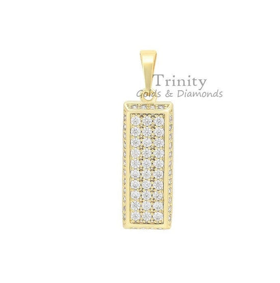Dog Tag Pendant, Moissanite Diamond Pendant, Perfect gift for Her , Three row Dog Tag Pendant, Gold Pendant ,Pendant With Cable Chain