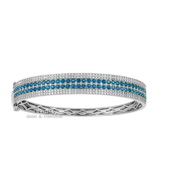 Sapphire and Diamond Bangles / 14k white gold Plated bangles / diamond bangles / sapphire gemstone bangles / September birthstone jewelry