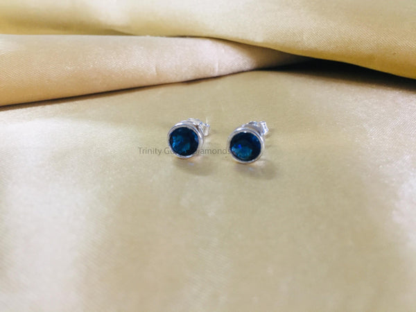 Blue Sapphire Bezel Stud Earrings • Stud Earrings • Dainty Stud Earrings Small Stud Earrings Tiny Stud Earrings • Minimalist Earrings • Gift