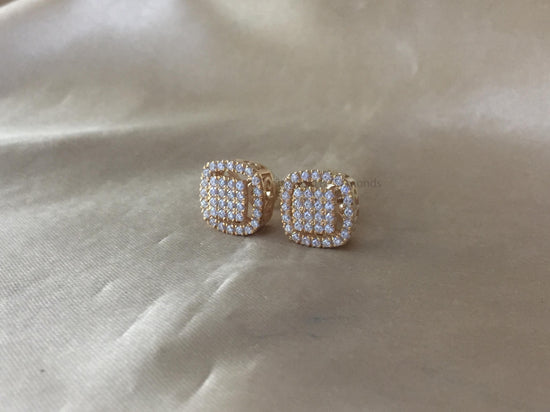 Stud Earrings • Moissanite Diamond Square Stud Earring for Women • Halo Stud Earrings with Screw Back • Anniversary Gift for Her • 16.0mm