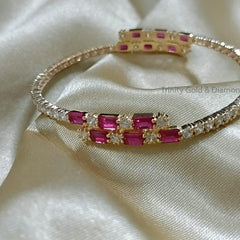 14KT ROSE GOLD PLATED Ruby Diamond Bangles Bracelet In sterling Silver, Gift For Anniversary,Antique Bracelet, Unique Ruby Bracelet For Wife