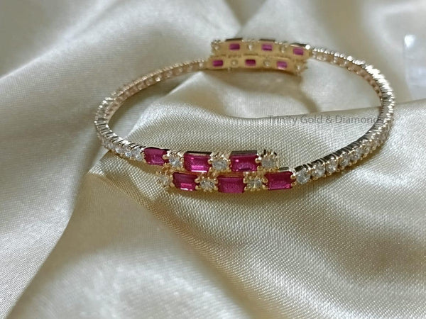 14KT ROSE GOLD PLATED Ruby Diamond Bangles Bracelet In sterling Silver, Gift For Anniversary,Antique Bracelet, Unique Ruby Bracelet For Wife