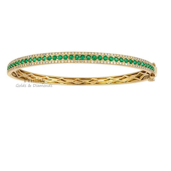 Moissanite Bangle Bracelet for Women • Green Round Emerald Cut Classic Bangle Bracelet for Her • Anniversary Gift • Three Row Bangle •