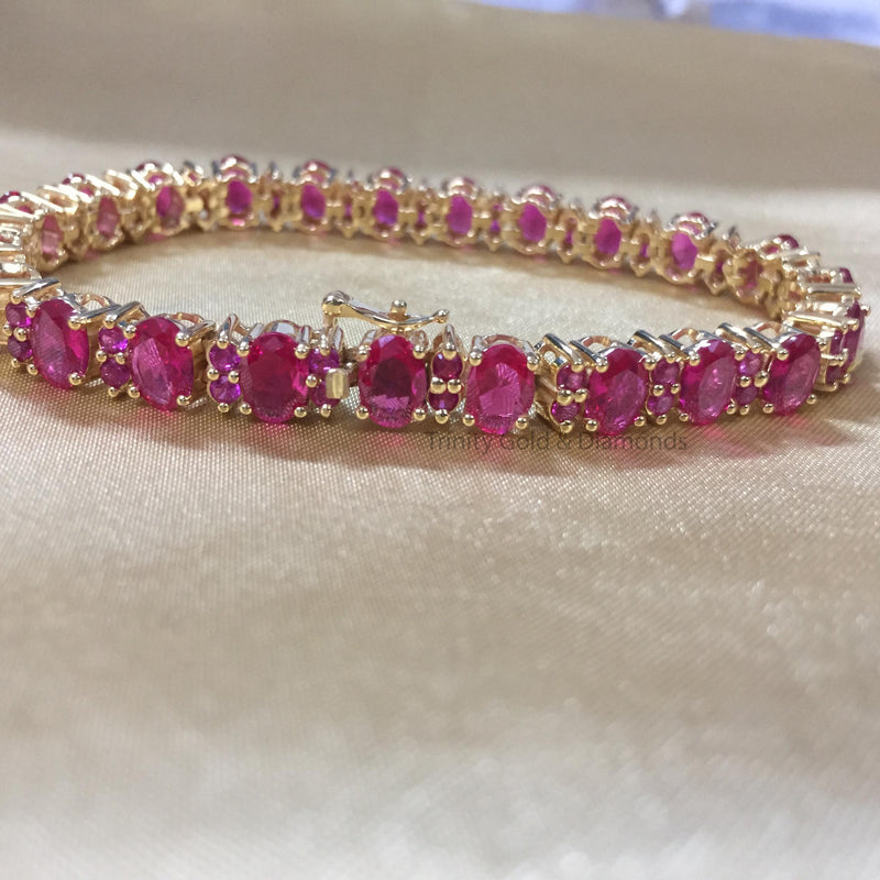 Ruby Bracelet • Oval and Round Ruby Tennis Bracelet For women • Classic Gemstone Design • Luxurious Gift for Her • Elegant Gemstone Bracelet